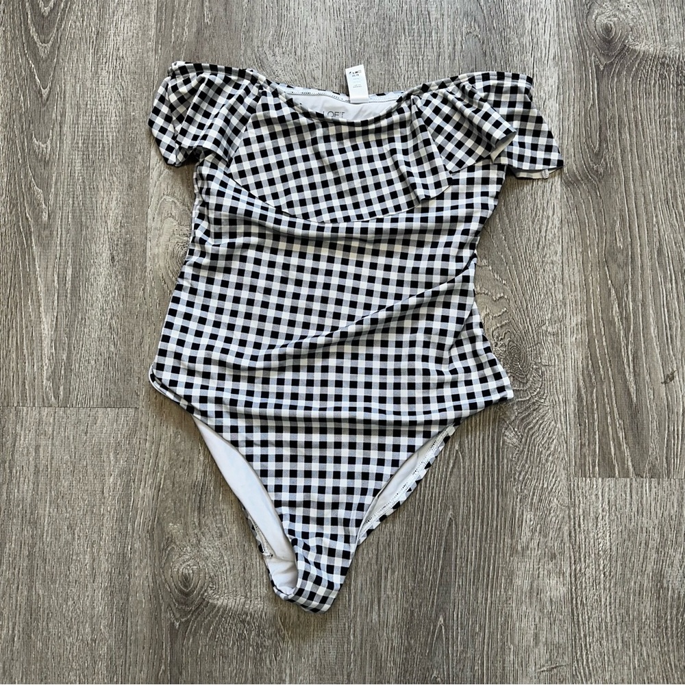 LOFT Black and White Gingham Bodysuit
